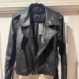 NWT Nasty Gal Faux Leather Biker Jacket with Fringe - M